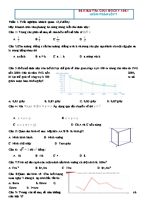 Bộ đề kiểm tra cuối học kì 1 Toán Lớp 7 - Năm học 2022-2023 (Có đáp án)